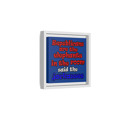 donkeys and elephants - framed canvas art (dark blue)