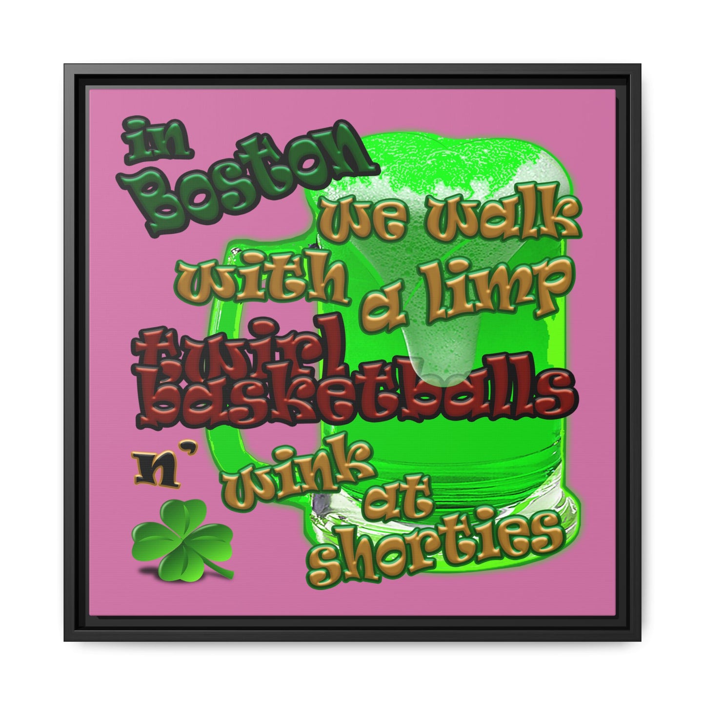 celtics logo - framed canvas art (light pink)