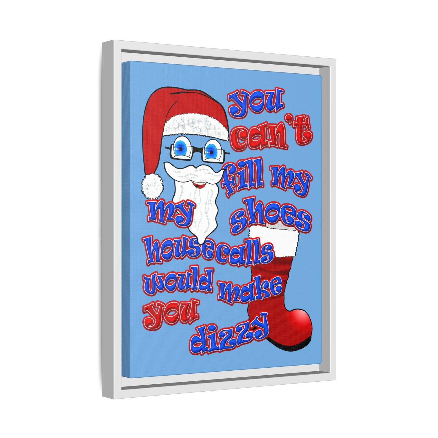 santa's shoes - framed canvas art (light blue)