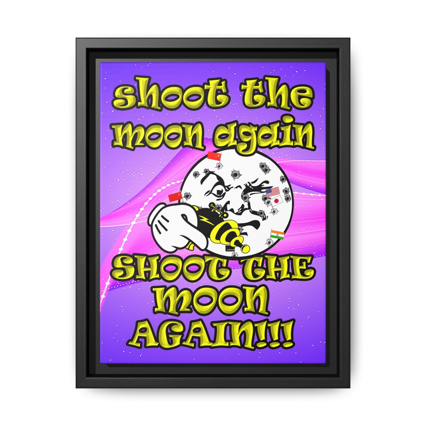 shoot the moon again - framed canvas art (purple-pink wave)