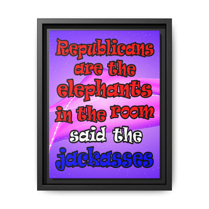donkeys and elephants - framed canvas art (purple-pink wave)