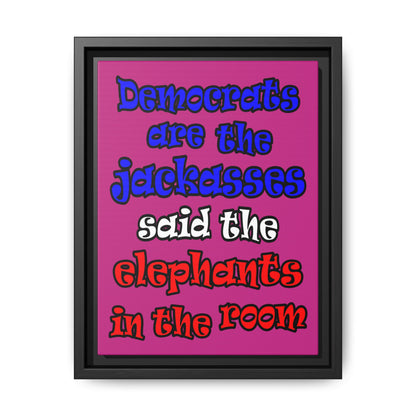 donkeys and elephants - framed canvas art (pink)