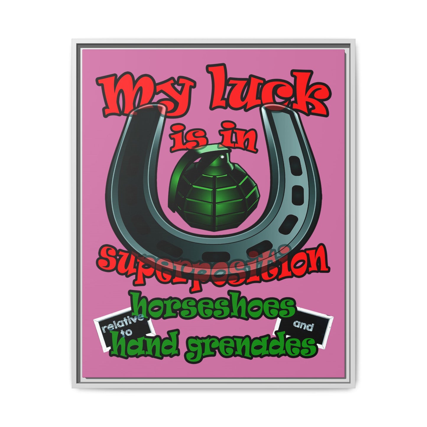 my luck - framed canvas art (light pink)