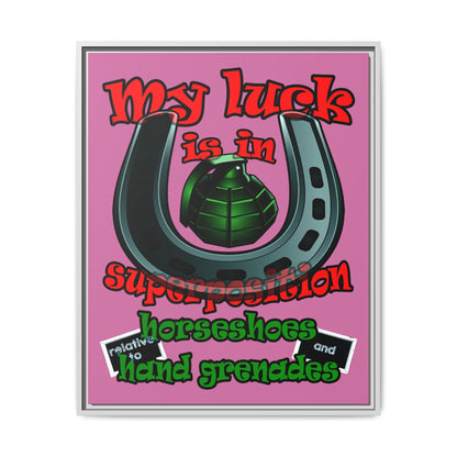 my luck - framed canvas art (light pink)
