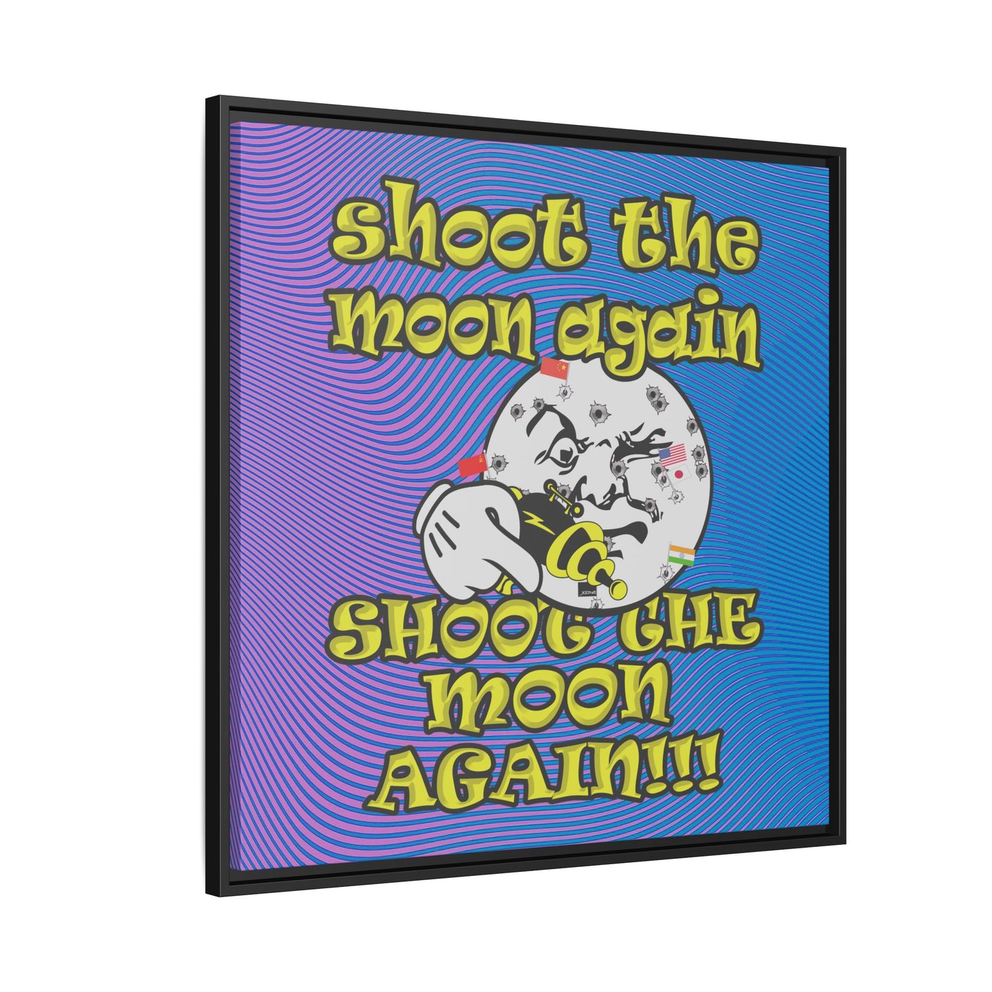 shoot the moon again - framed canvas art (light blue-purple wave)