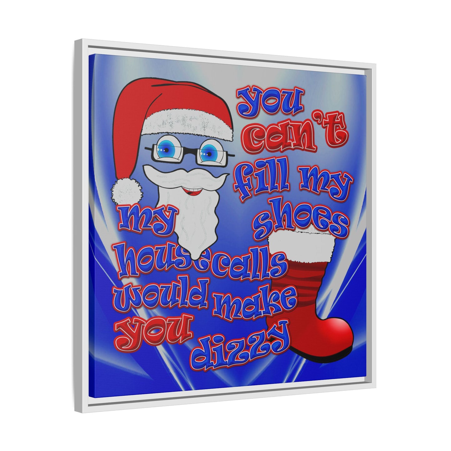 santa's shoes - framed canvas art (blue-white wave)