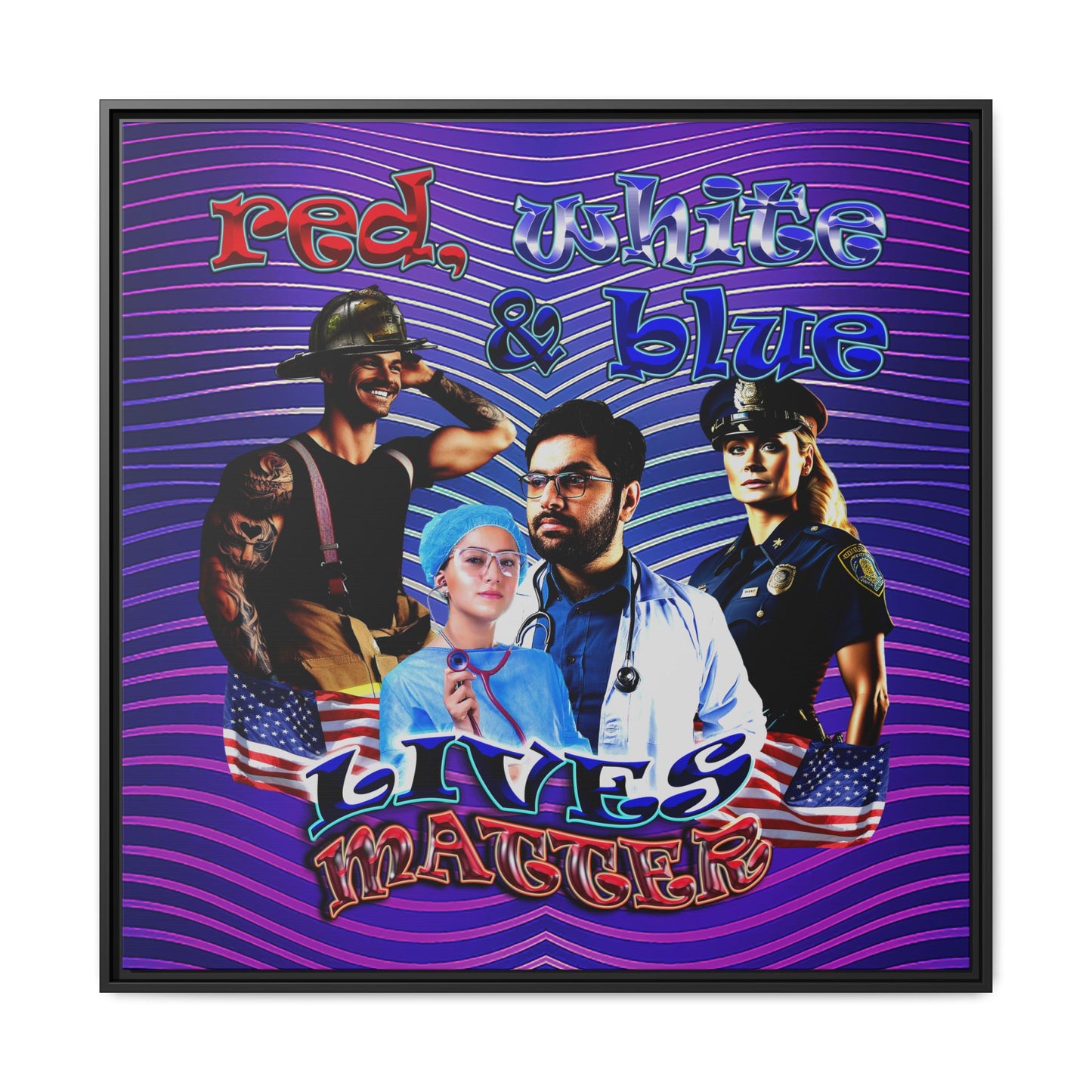 rw&b lives matter - framed canvas art (purple wave)