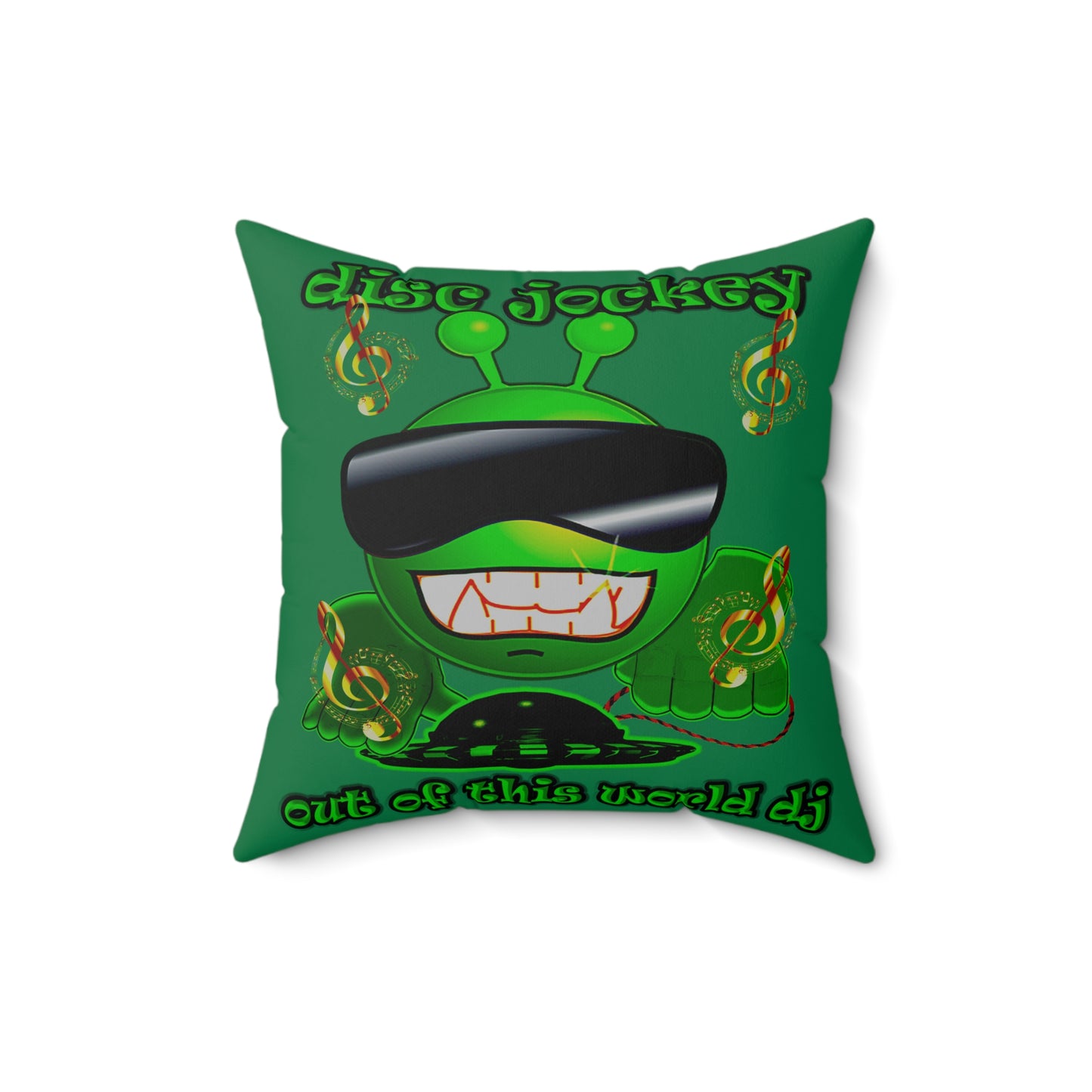 disc jockey - Spun Polyester Square Pillow - (dark green)