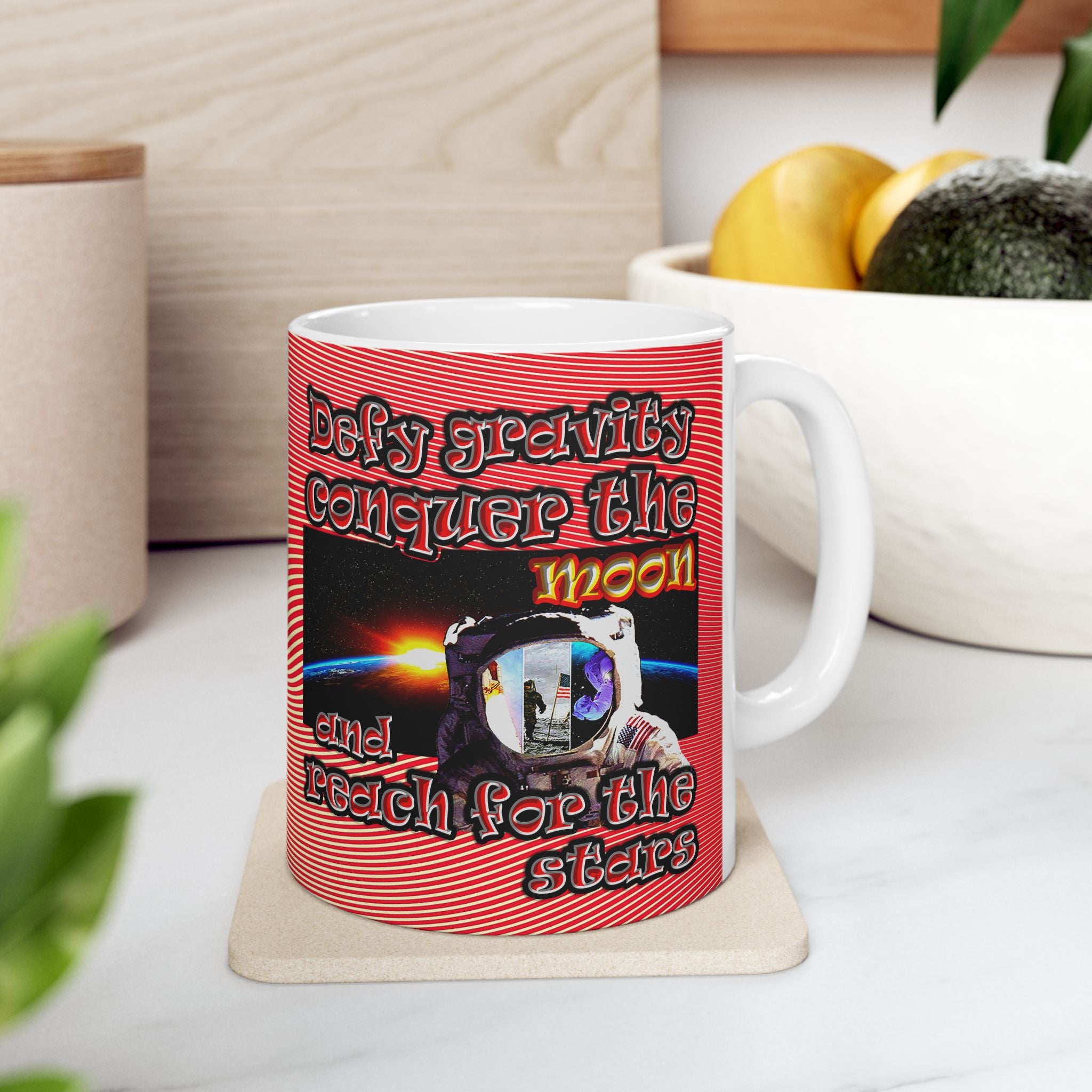 defy conquer reach - White Mug (yellow-orange wave)
