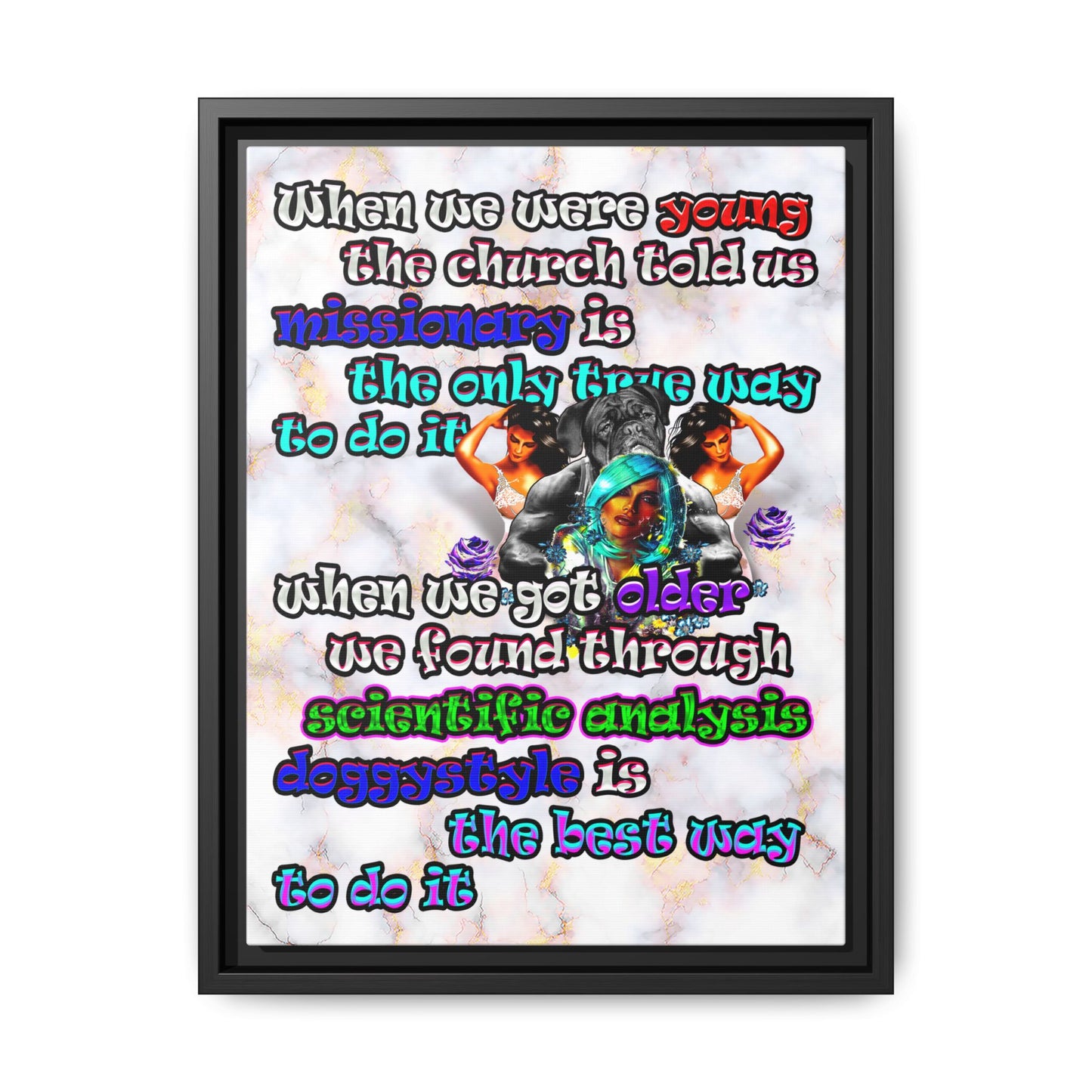 doggystyle - framed canvas art (white marble)