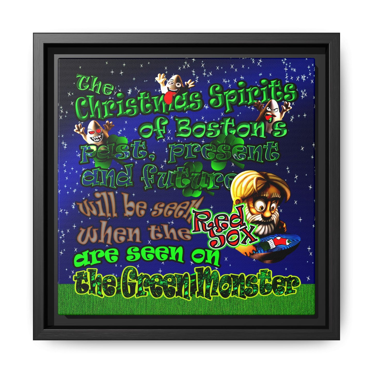 christmas spirits of boston - framed canvas art ('snoops' background)