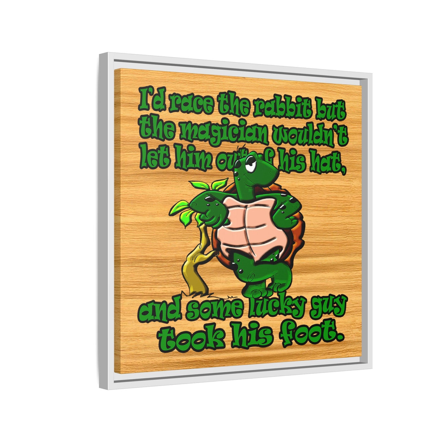 turtle race - framed canvas art (butterscotch wood finish)
