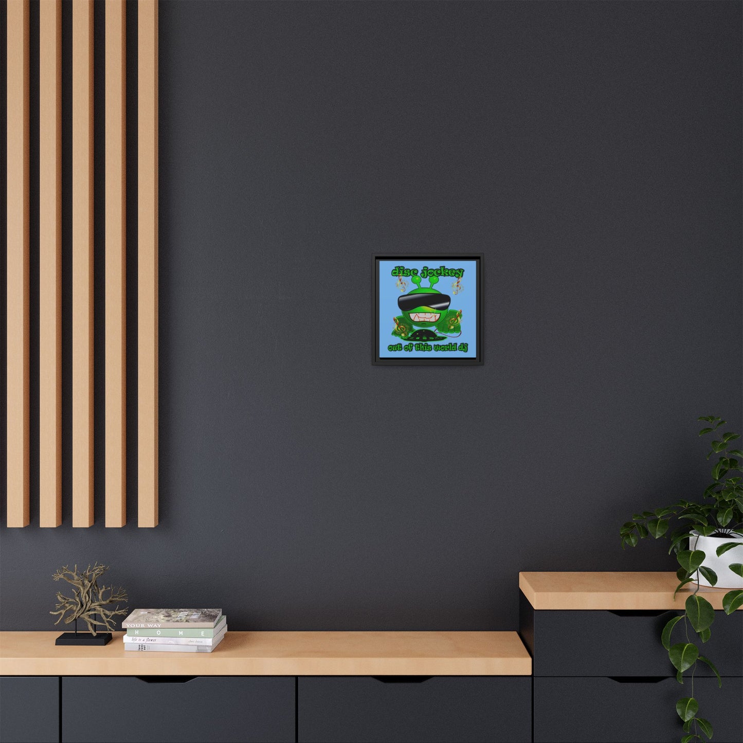 disc jockey - framed canvas art (light blue)