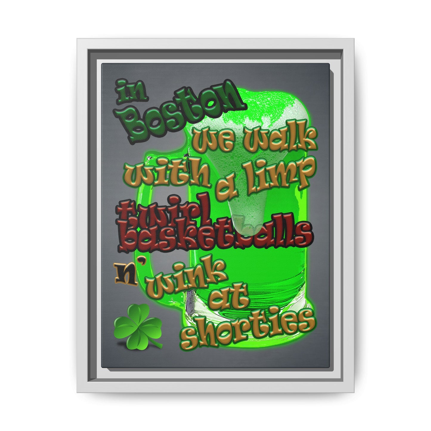 celtics logo - framed canvas art (grey-light grey)