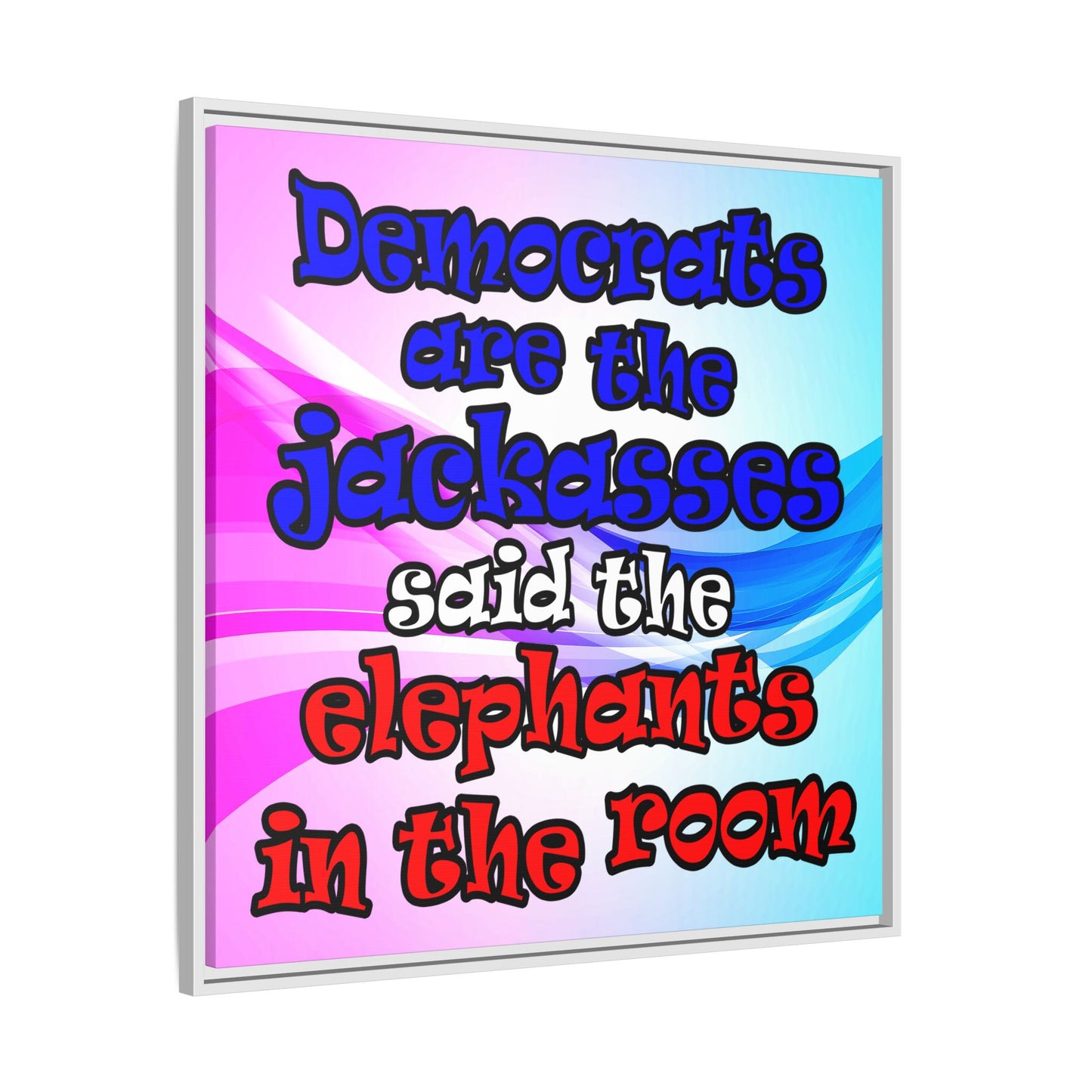 donkeys and elephants - framed canvas art (light blue-pink wave)