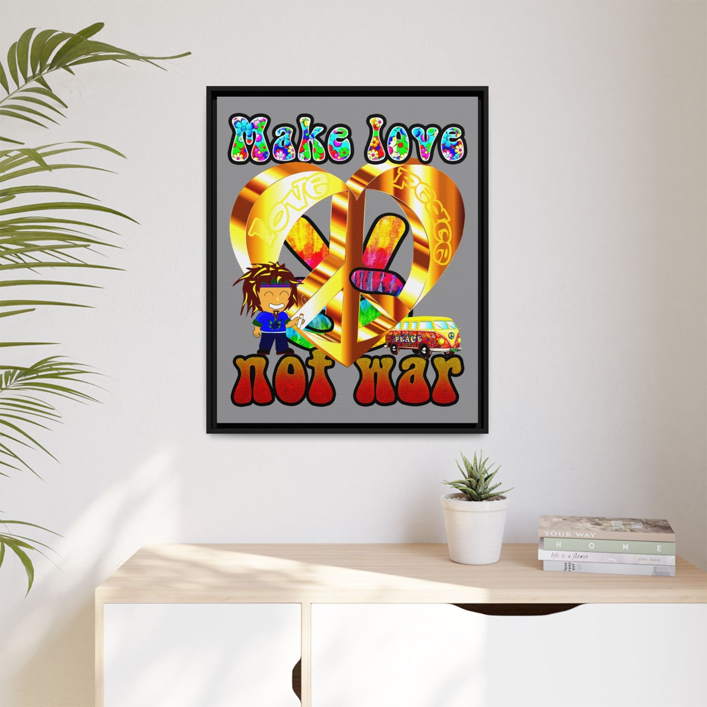 love peace - framed canvas art (grey)