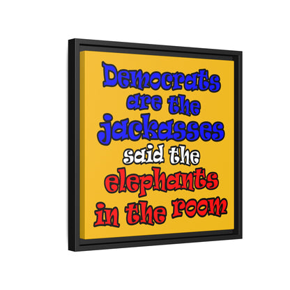 donkeys and elephants - framed canvas art (yellow)