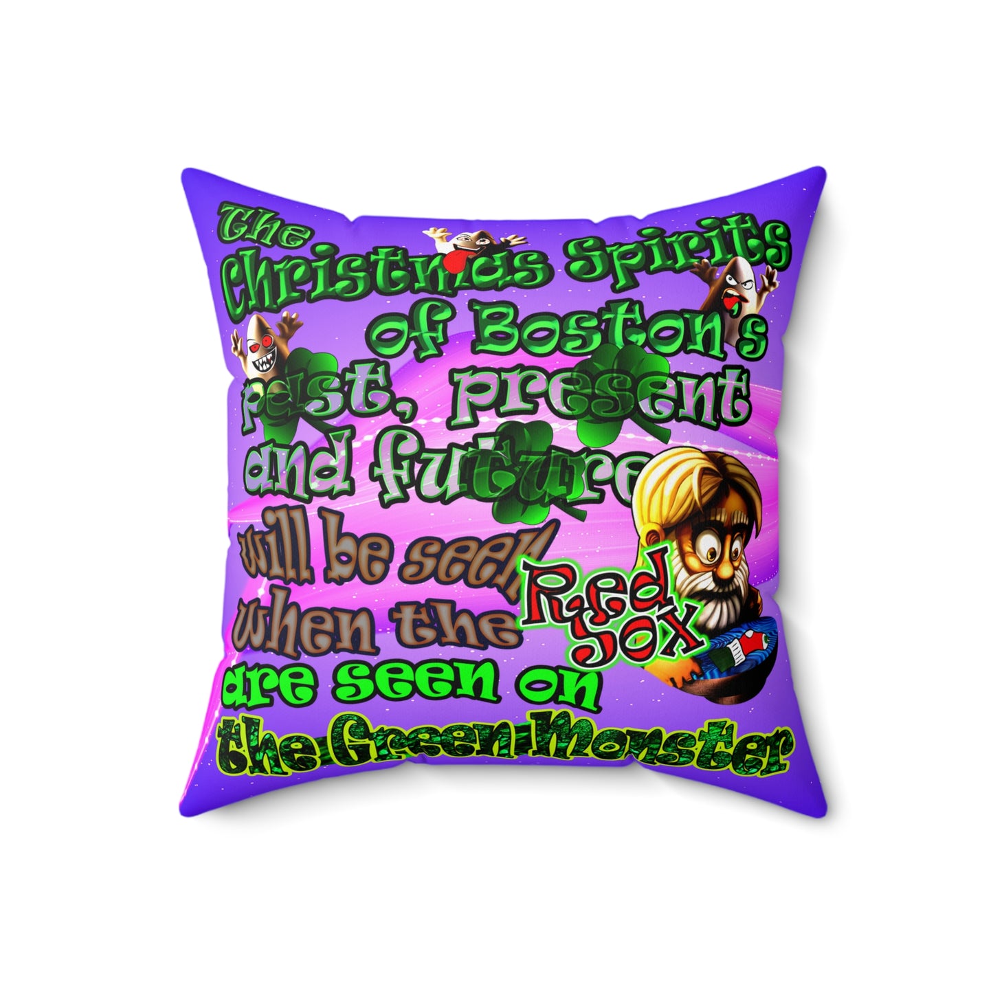 christmas spirits of boston - Spun Polyester Square Pillow - (purple-pink wave)