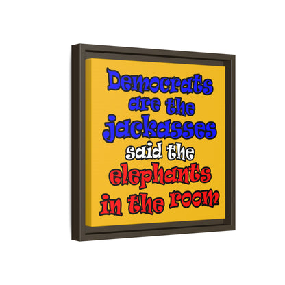 donkeys and elephants - framed canvas art (yellow)