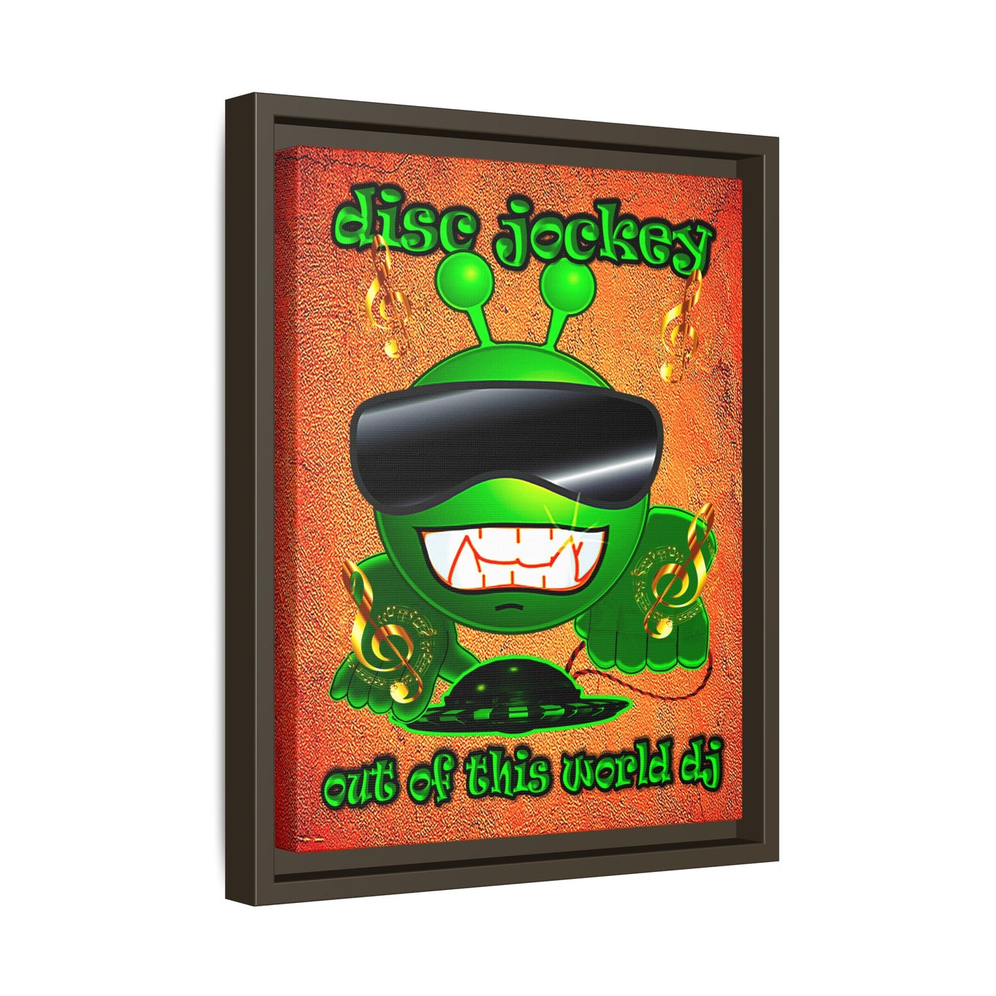 disc jockey - framed canvas art (burnt orange)
