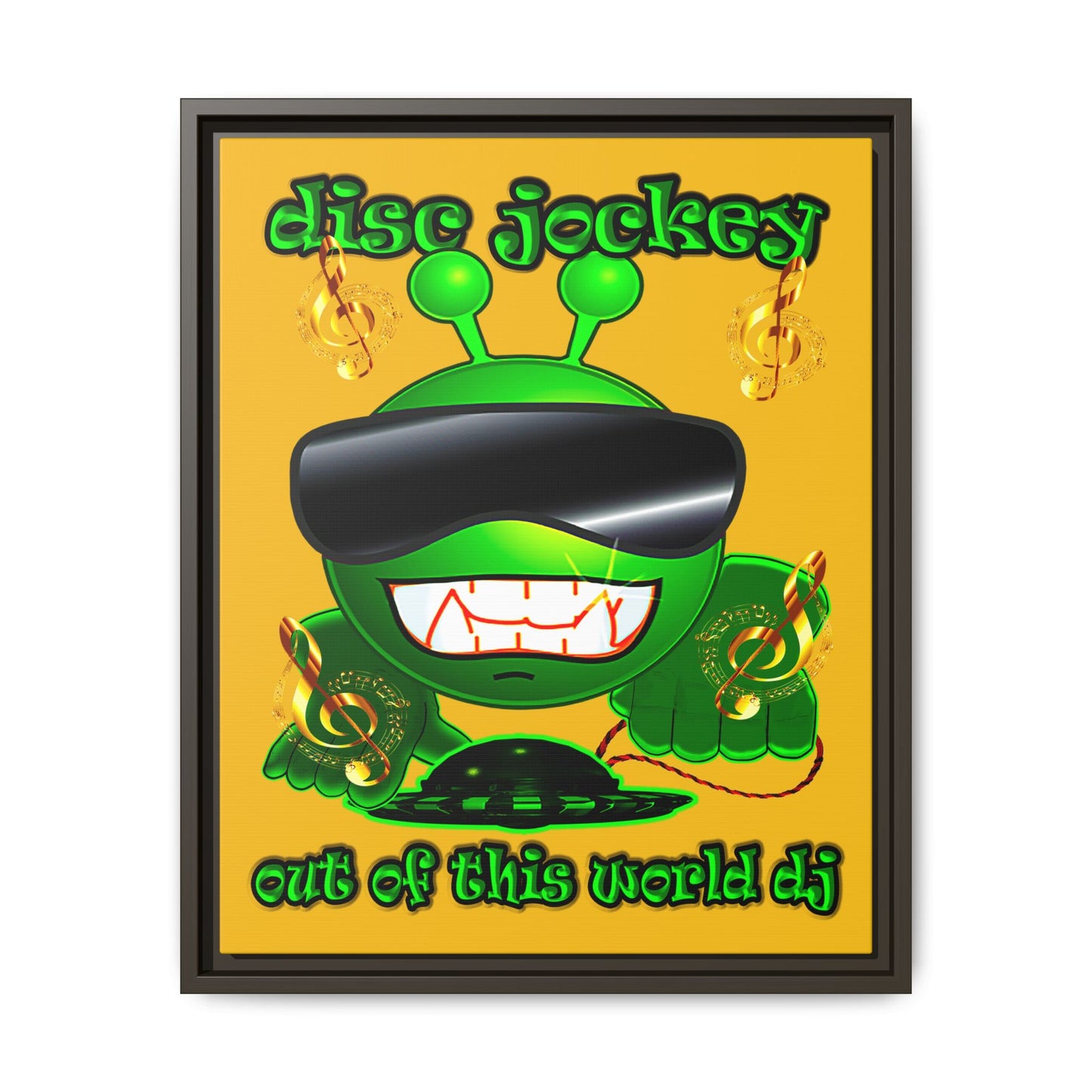 disc jockey - framed canvas art (yellow)