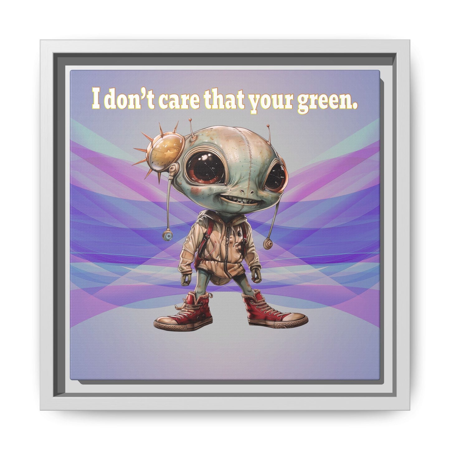 I don't care that your green - framed canvas art (light blue-pink wave)