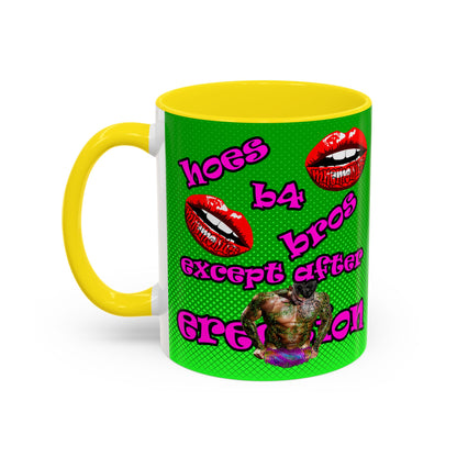 hoes b4 bros - Accent Mug (logo green)