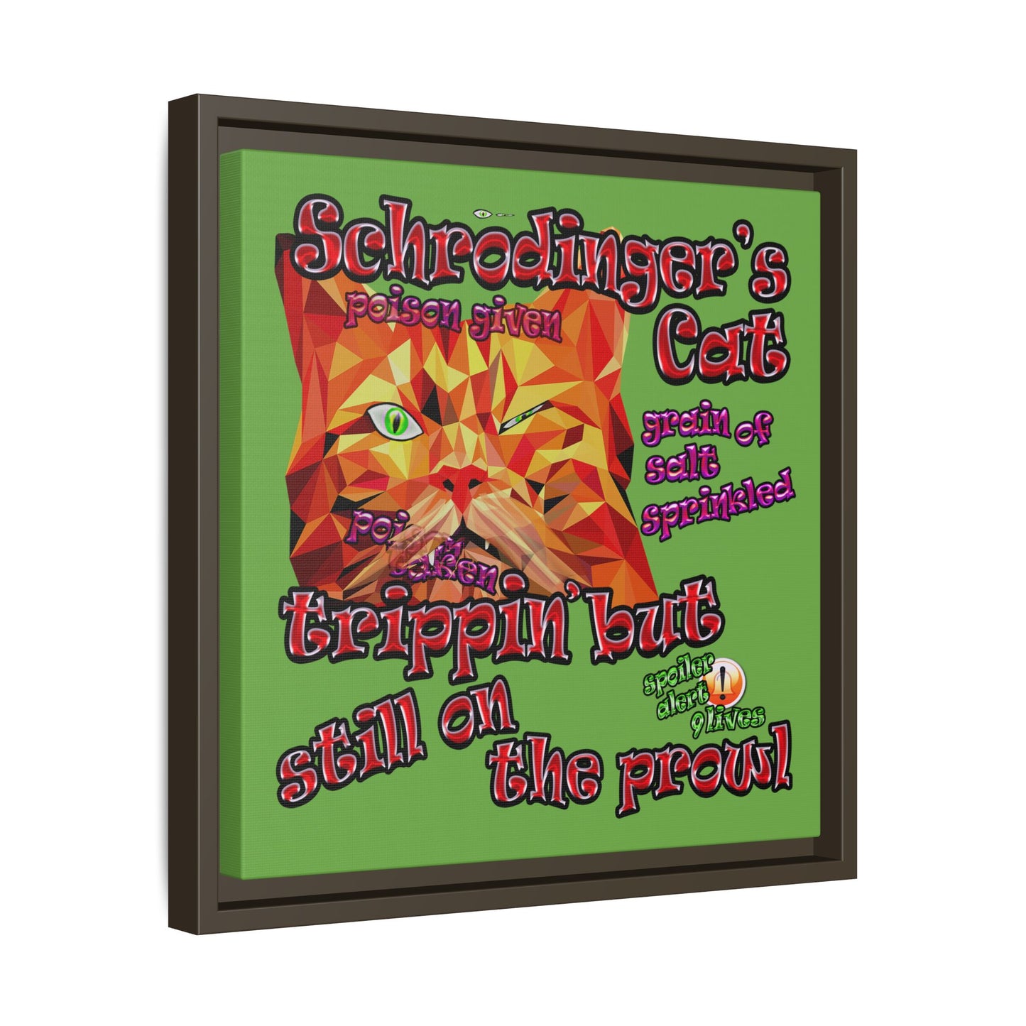 schrodinger's cat - framed canvas art (green)