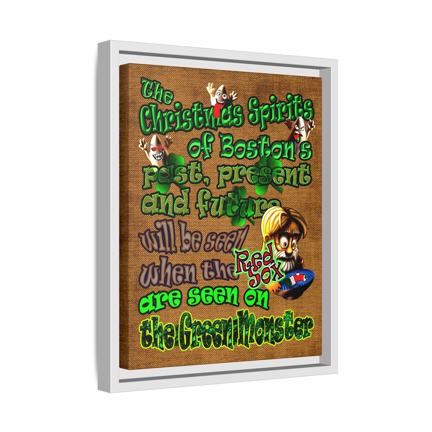 christmas spirits of boston - framed canvas art (brown papyrus)