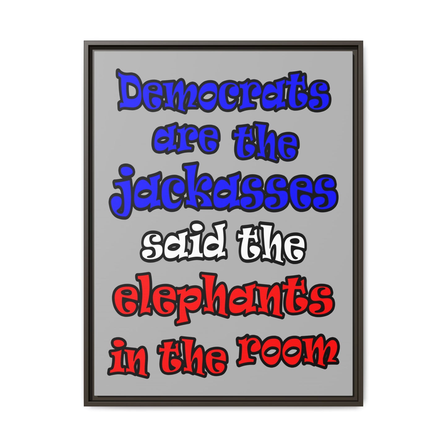 donkeys and elephants - framed canvas art (light grey)