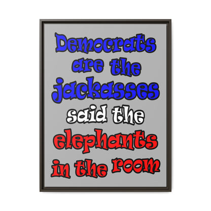 donkeys and elephants - framed canvas art (light grey)