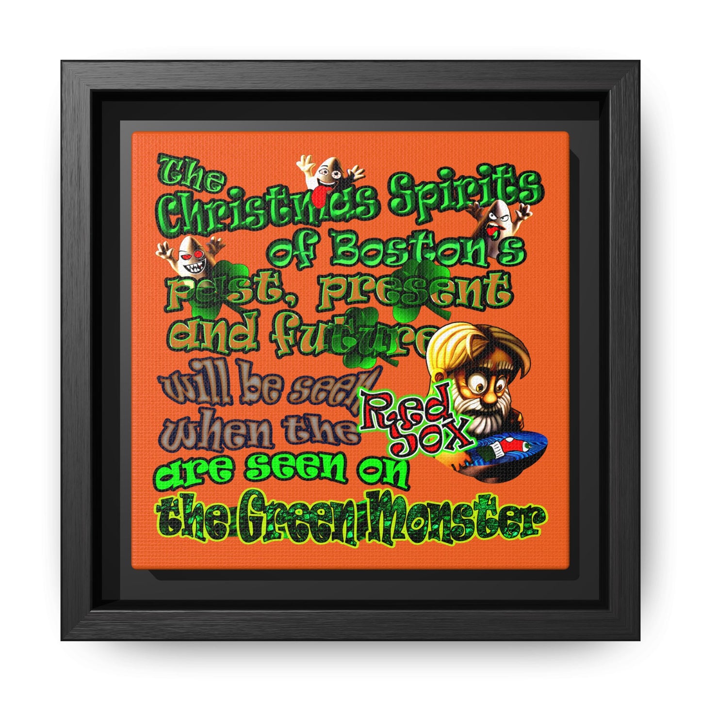christmas spirits of boston - framed canvas art (orange)