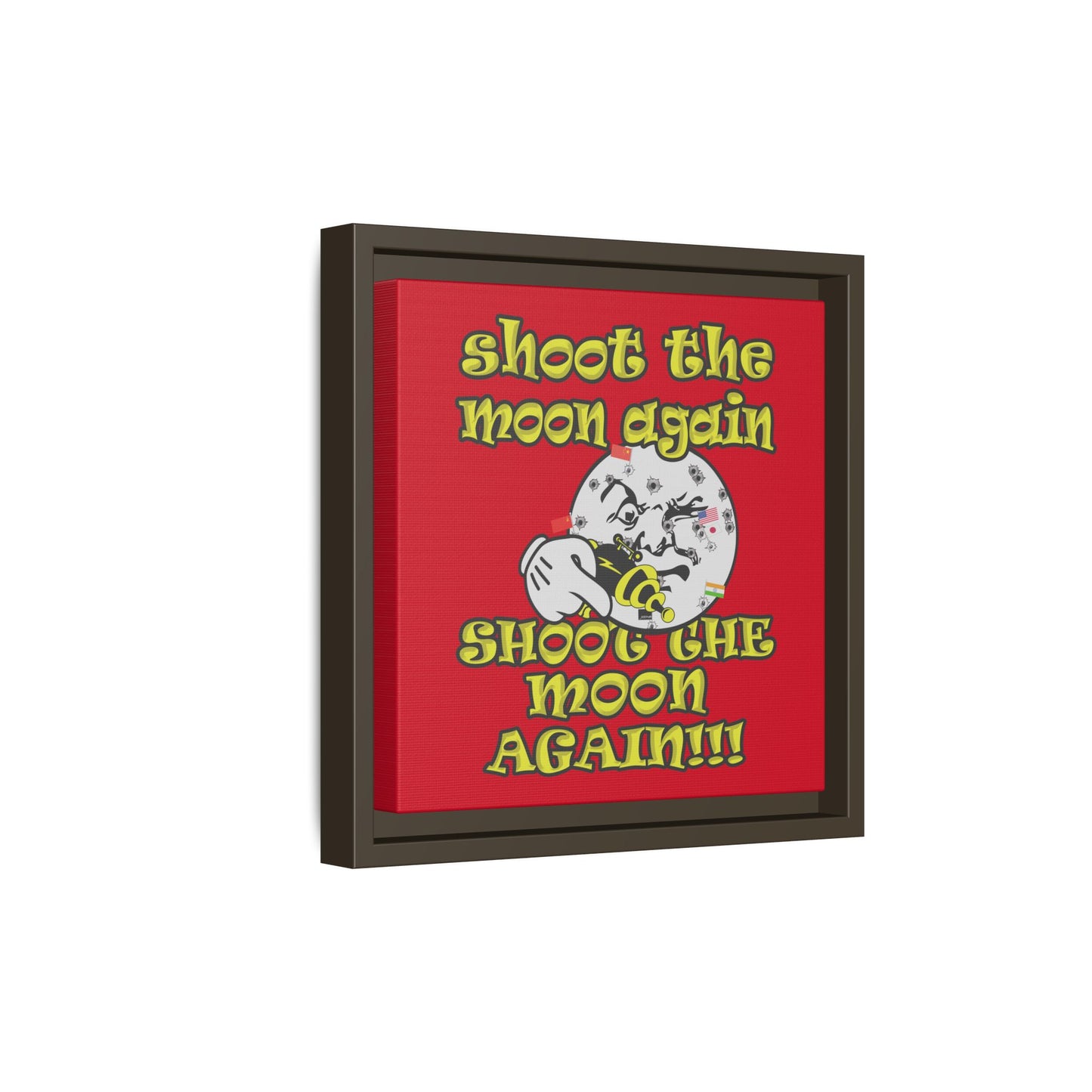 shoot the moon again - framed canvas art (dark red)