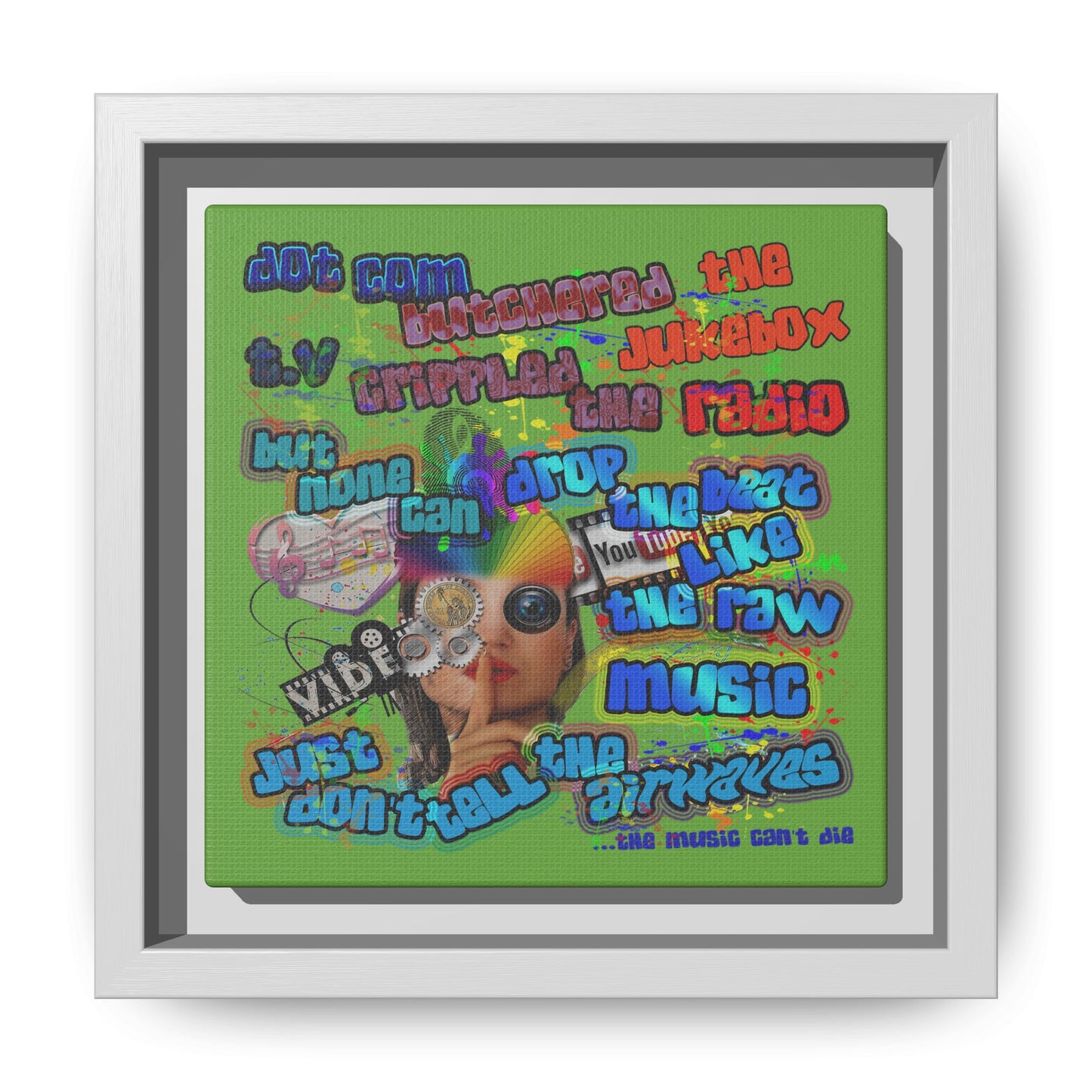drop the beat - framed canvas art (green)