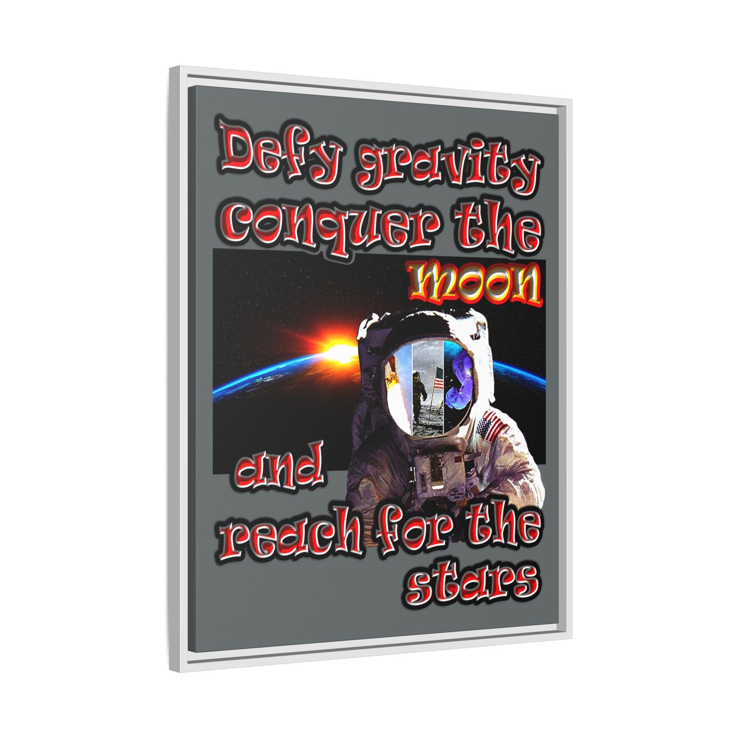 defy conquer reach - framed canvas art (dark grey)