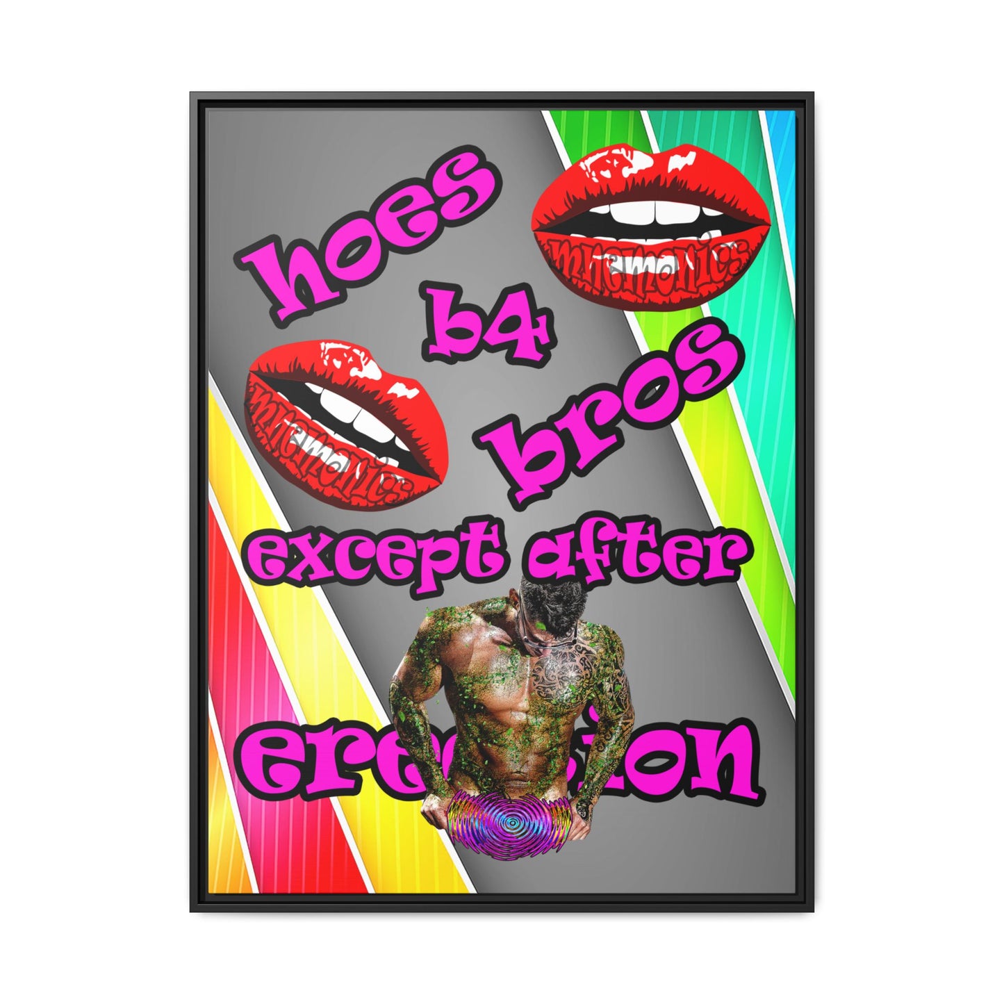 hoes b4 bros - framed canvas art (rainbow split)