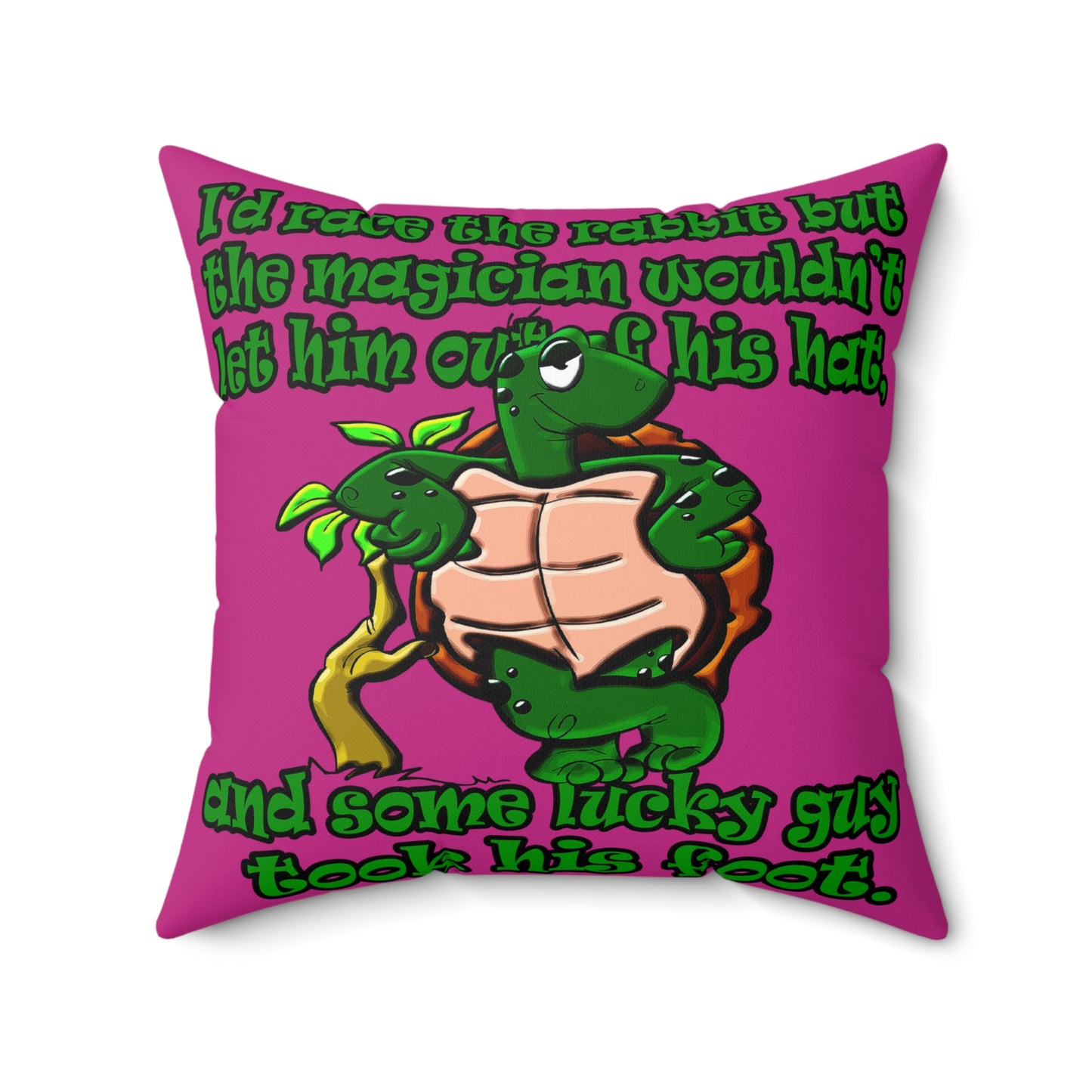 turtle race - Spun Polyester Square Pillow - (pink)