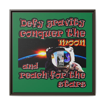 defy conquer reach - framed canvas art (dark green)