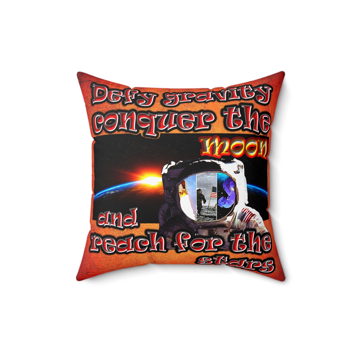defy conquer reach - Spun Polyester Square Pillow - (burnt orange)
