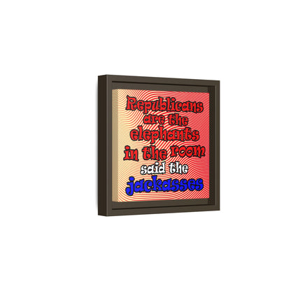 donkeys and elephants - framed canvas art (yellow-orange wave)