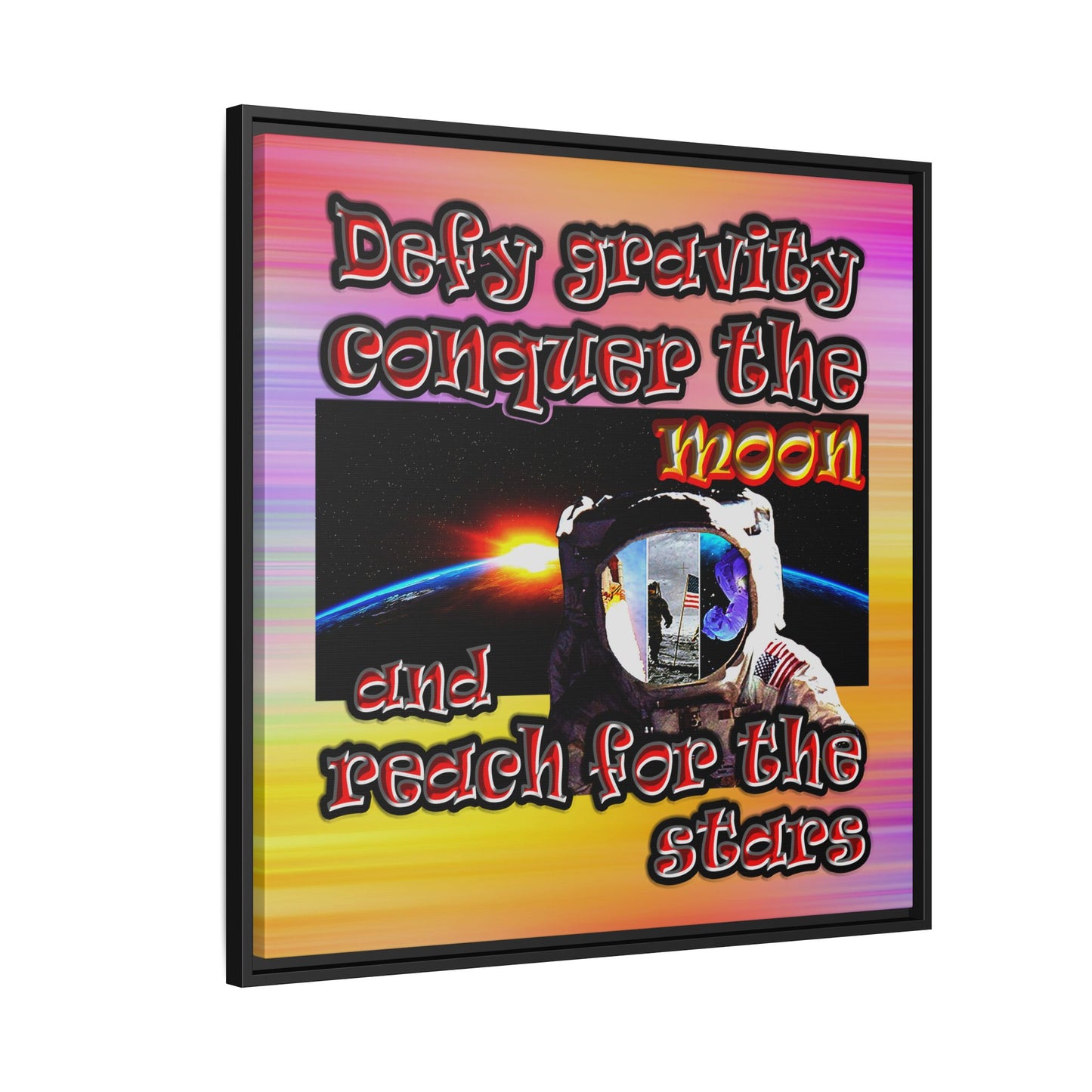 defy conquer reach - framed canvas art (color blur)