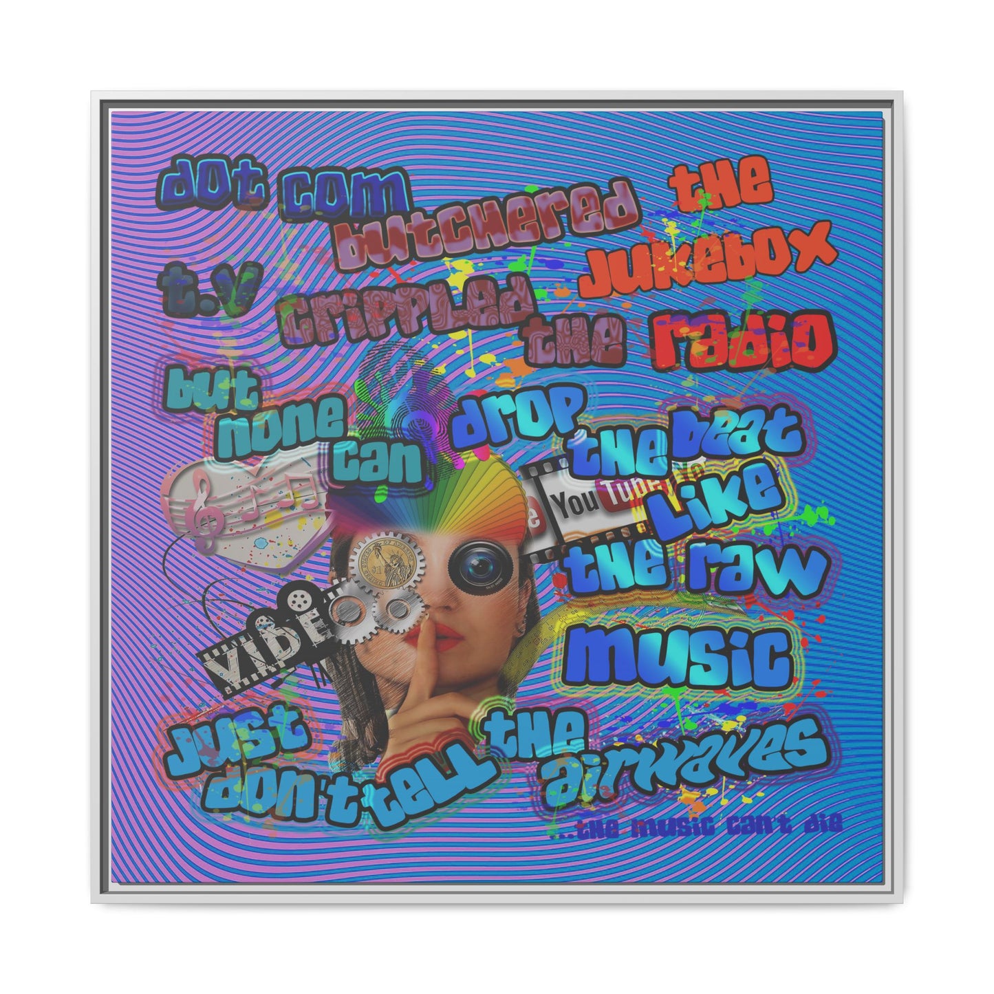 drop the beat - framed canvas art (light blue-purple wave)