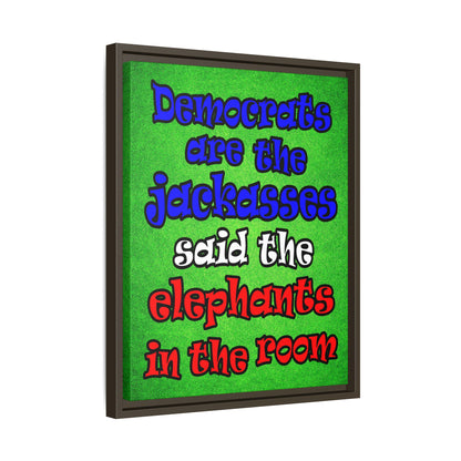 donkeys and elephants - framed canvas art (green turf)