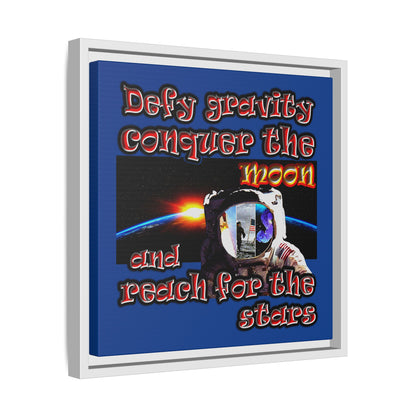 defy conquer reach - framed canvas art (dark blue)