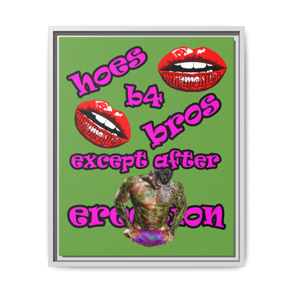 hoes b4 bros - framed canvas art (green)