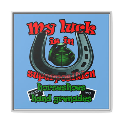 my luck - framed canvas art (light blue)