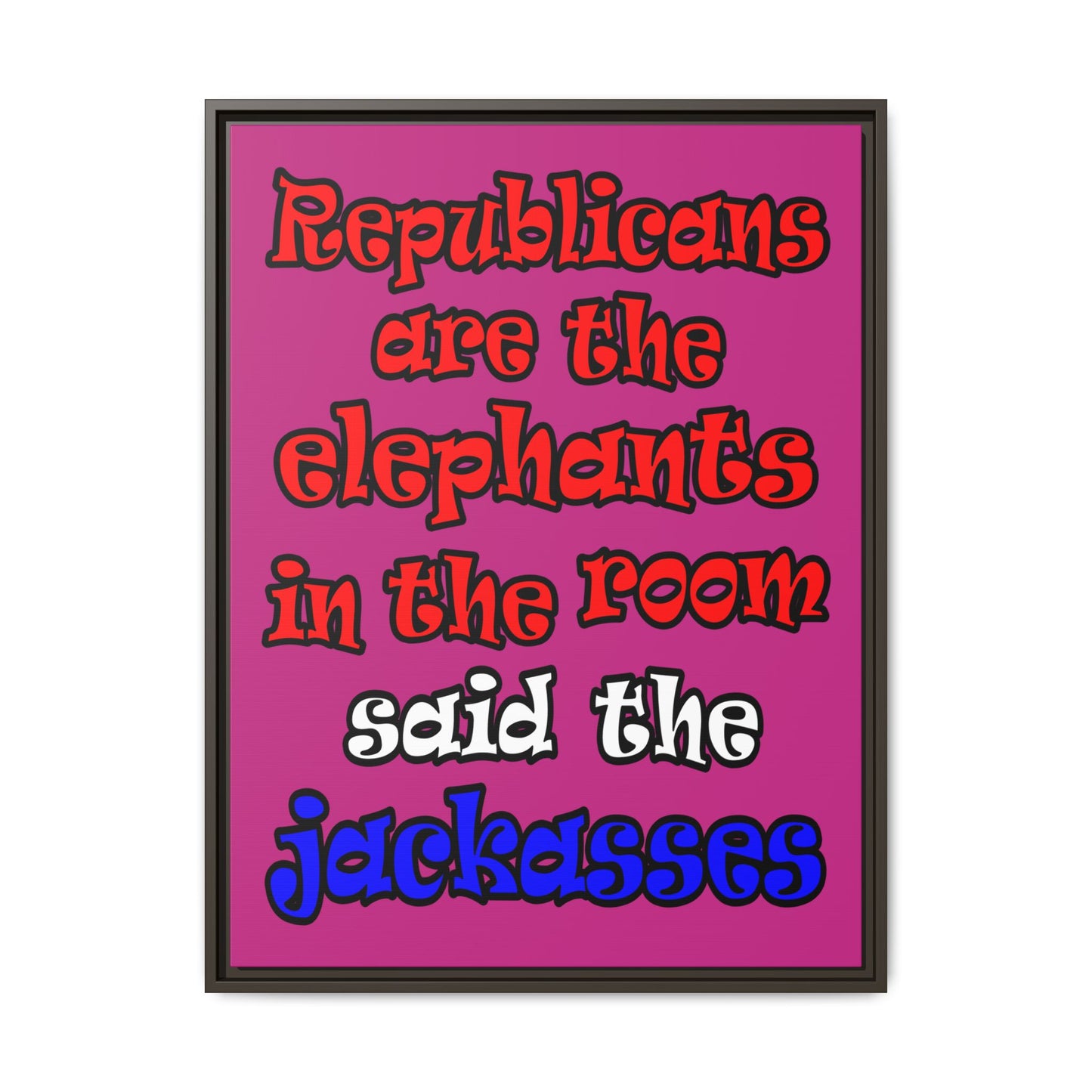 donkeys and elephants - framed canvas art (pink)