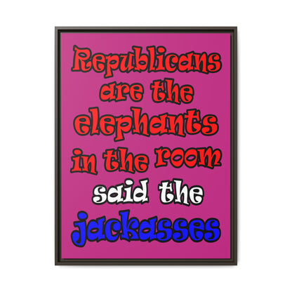 donkeys and elephants - framed canvas art (pink)