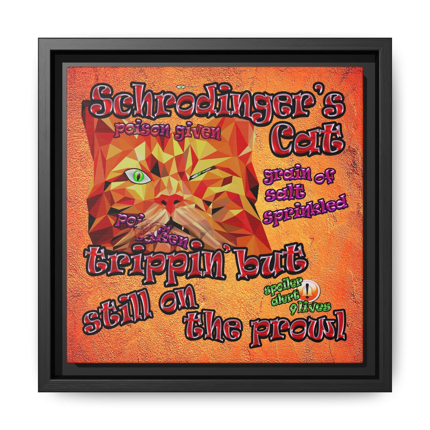 schrodinger's cat - framed canvas art (burnt orange)