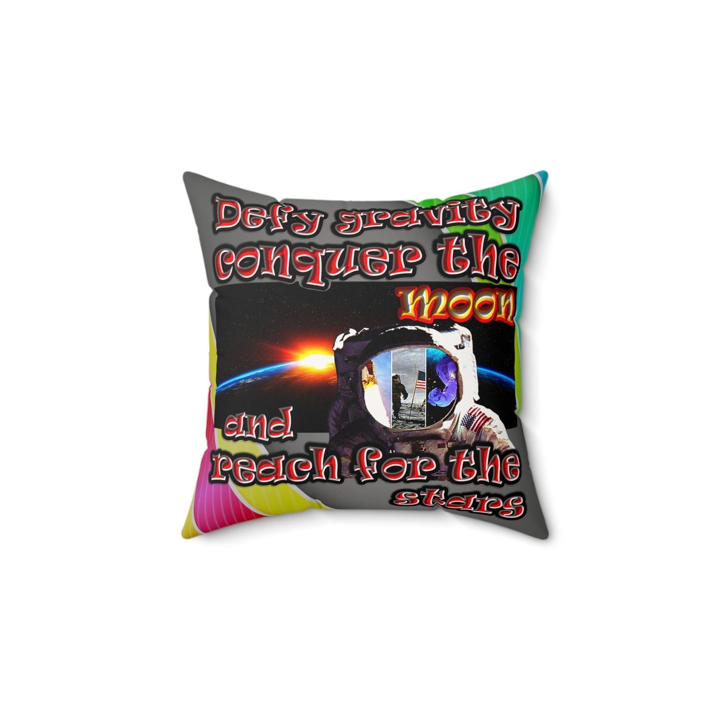 defy conquer reach - Faux Suede Square Pillow - (rainbow split)